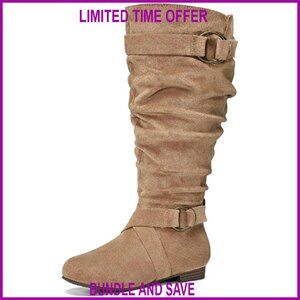 Women's Wide Calf Knee High Boots Slouchy Flat Tall Side Zipper